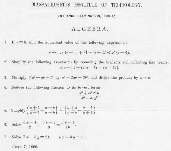 MIT admission paper from 1869