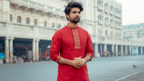 Red kurta and dhoti for men