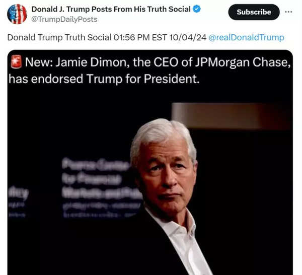 ট্রাম্প JPMorgan চেজের সিইওর জাল অনুমোদন প্রচার করেন