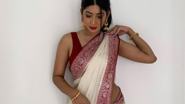 Red and white sari