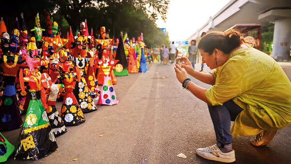 The alleys of Tagore Garden metro station turns into a open art gallery for two months with artisans creating hundreds of brightly coloured effigies of Ravana, Meghnad and Kumbhkarana