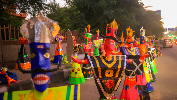 Brightly coloured effigies, of varying heights, are available in West Delhi