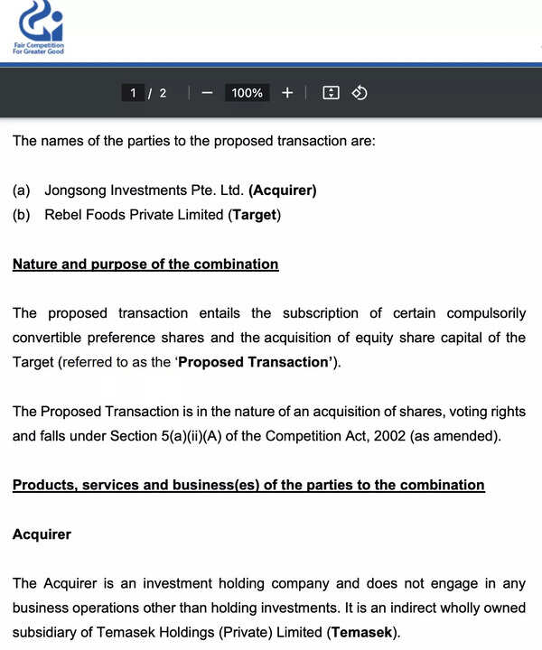 Temasek CCI filing