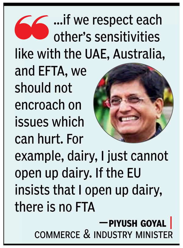 No opening up of dairy for FTA with EU: Goyal