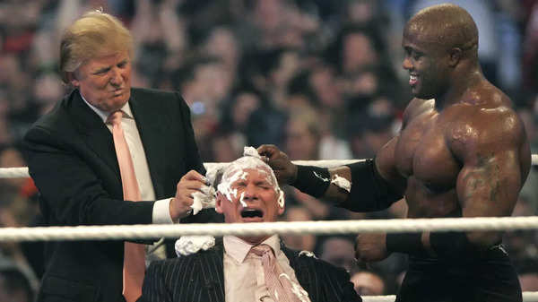 Donald Trump shaves Vince McMahon's head with Bobby Lashley