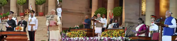 PM Modi taking oath in 2014, 2019, and 2024