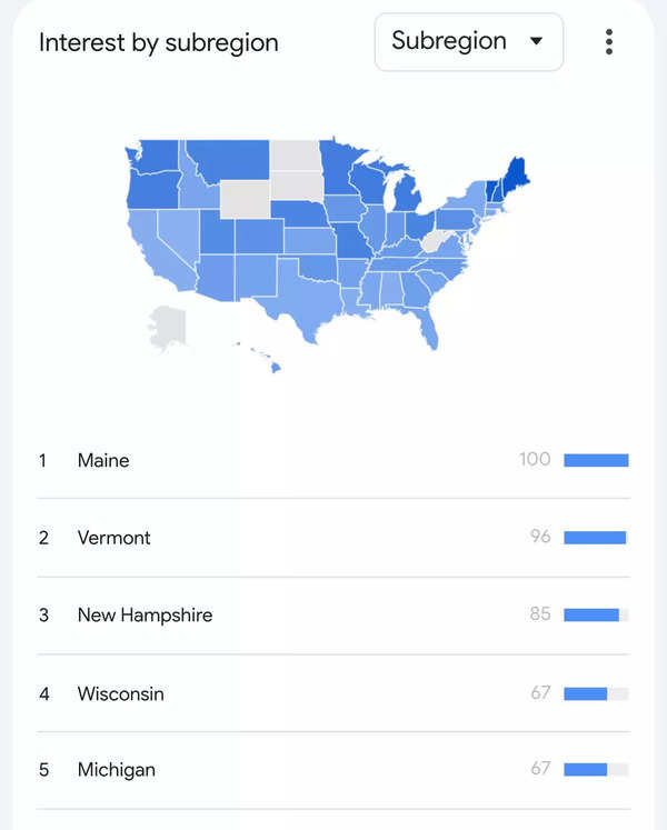 States with highest "moving to Canada" Google Searches