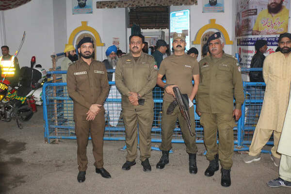 Security personals manning the naka's laid around Gurdwara Janamasthan , Nankana Sahib, Pakistan