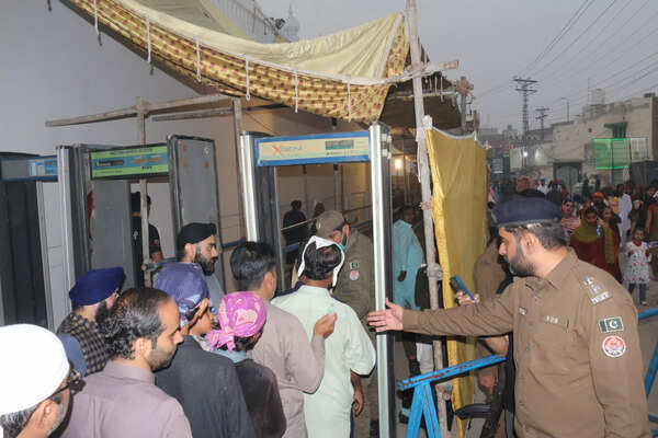 Security personals manning the naka's laid around Gurdwara Janamasthan , Nankana Sahib, Pakistan