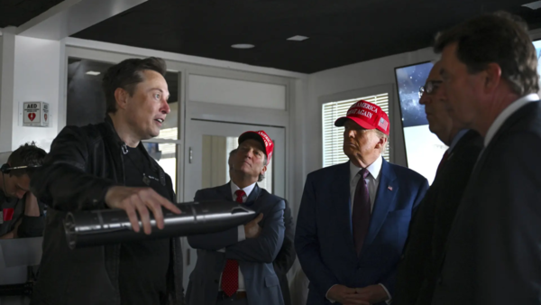 President-elect Donald Trump and lawmakers listen as Elon Musk explains the operations ahead of the launch of the sixth test flight of the SpaceX Starship rocket Tuesday (Pic credit: AP)