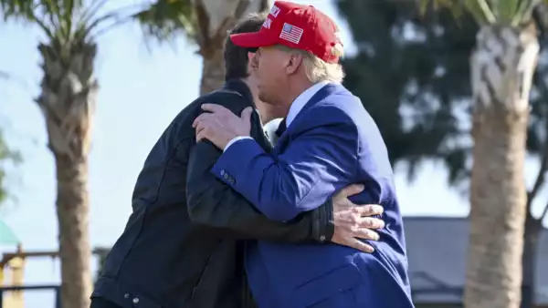 Donald Trump greets Elon Musk before the launch (Pic credit: AP)