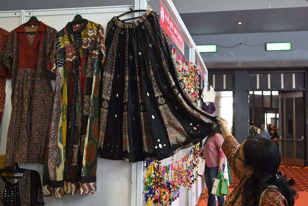 Ajrakh dresses, skirts, kurtas and saris are available at IITF