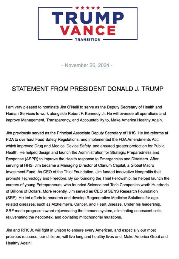 Trump's appointment of O'Neil letter