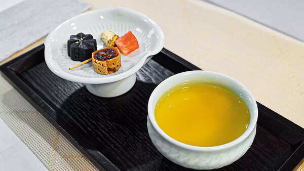 Assorted Korean desserts with tea