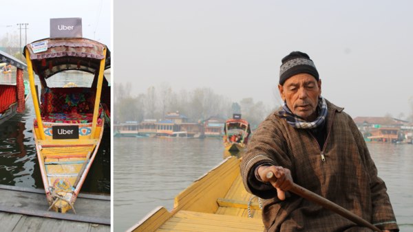 In frame: Shikara rider Ghulam Nabi riding an Uber Shikara, his 'Razia Sultan'