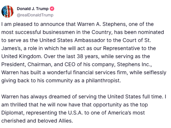 Trump picks Warren