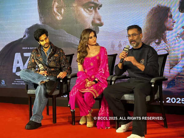 Aaman Devgan, Rasha Thadani and Abhishek Kapoor addressing Jaipur media