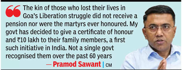 Goa to honour 14 Liberation martyrs’ kin with ₹10 lakh