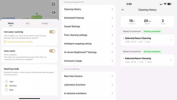 Dreame L10s Pro Ultra Heat settings