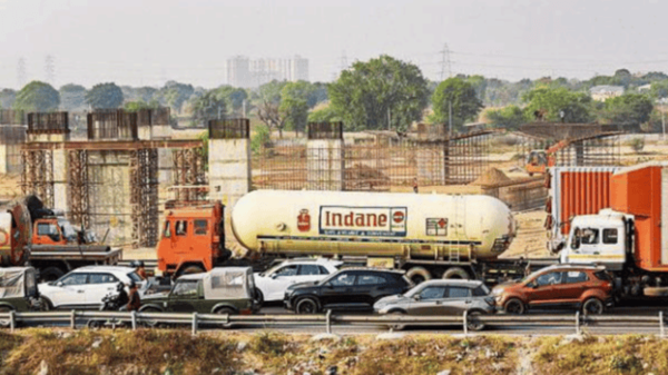 LPG tanker amid the traffic