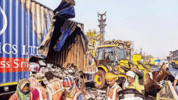 Mangled vehicles on the roadside