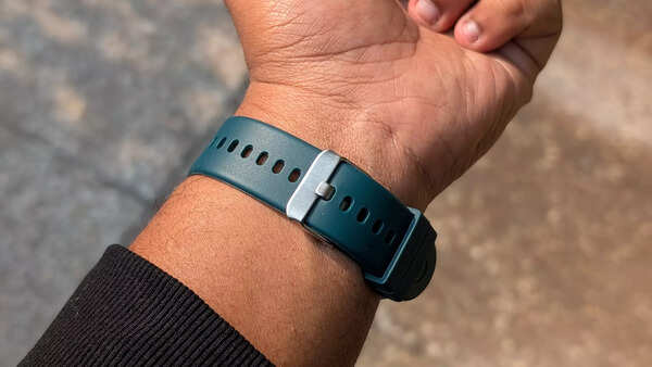 The watch's silicone band feels comfortable