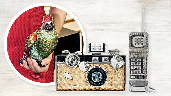 QUIRKY AND OFFBEAT: From a parrot clutch to a vintage camera sling and an embellished brick phone, Shalini’s unique high-couture bags have been conversation starters in 2024