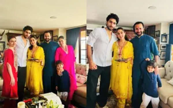 Sara Ali Khan ties Rakhi to Ibrahim, Jeh; poses with Saif, Kareena