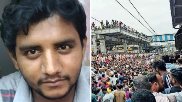 Akshay Sinde (left), Badlapur school case protesters (right)