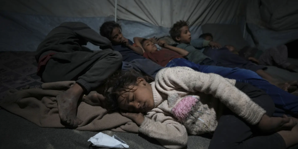 Shireen Daifallah's children, who were displaced from northern Gaza, sleep in their tent at a camp for displaced people in Deir al-Balah (Pic credit: AP)