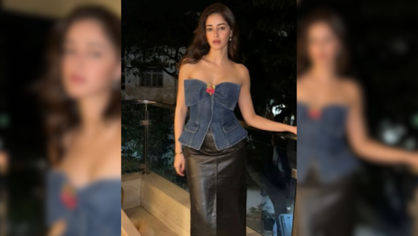 Ananya Panday in denim top and leather skirt