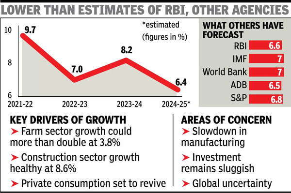 Centre estimates GDP growth at 6.4% in FY25