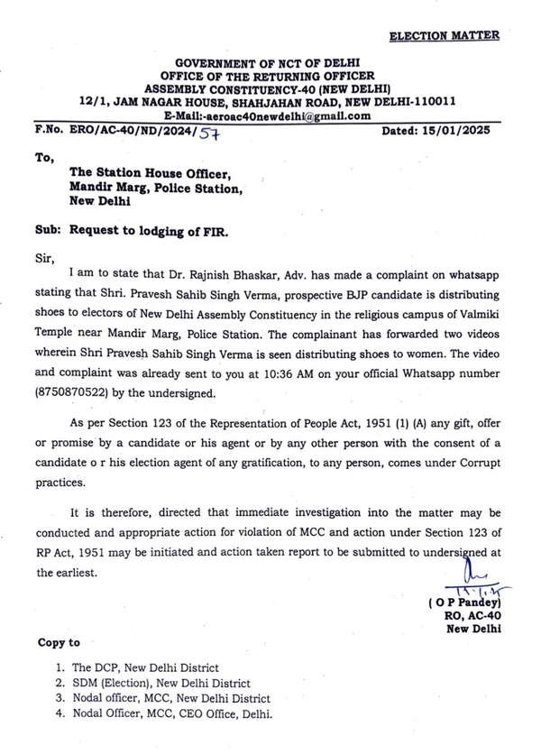 Complaint against Parvesh Verma