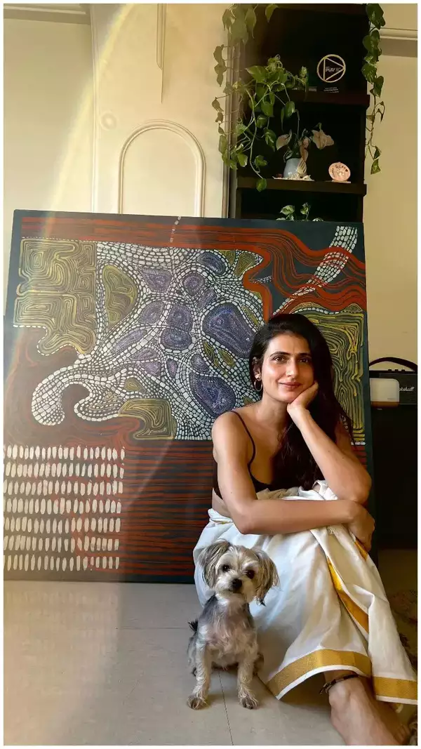 Fatima Sana Shaikh with her abstract painting