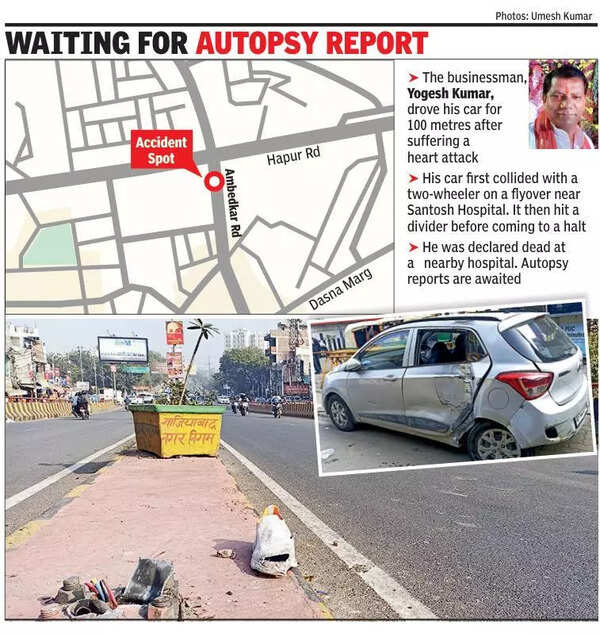 Heart attack? bizman found dead in car that hit biker & rammed divider