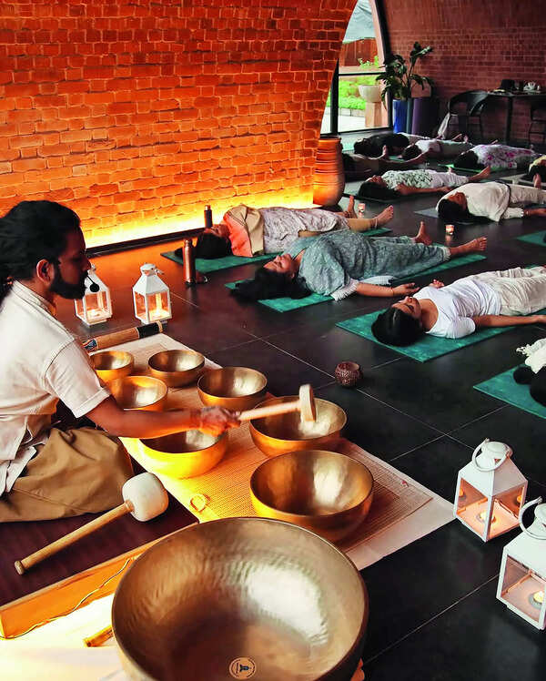 A sound bath session in progress