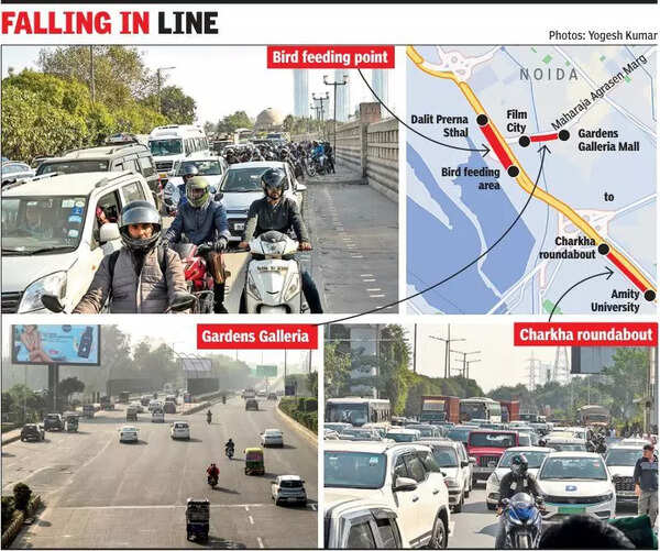 In Noida, you’ll be fined 1.5k at 3 places for changing lanes