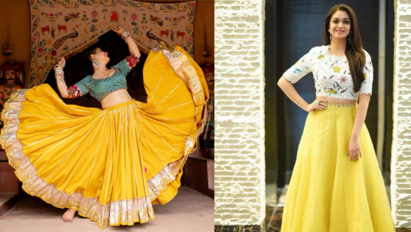 Long skirt yellow look for Basant Panchami