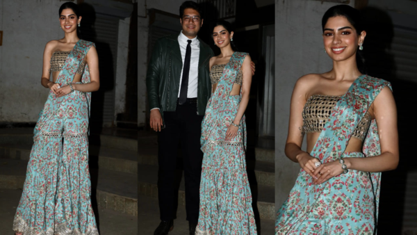 Khushi Kapoor's turquoise blue saree-sharara