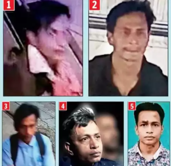 Shariful Fakir caught on CCTV camera in Saif Ali Khan’s Bandra building (1), on a Bandra road (2), and at Dadar (3). After his arrest (4). As on his Bangladesh identity card (5)