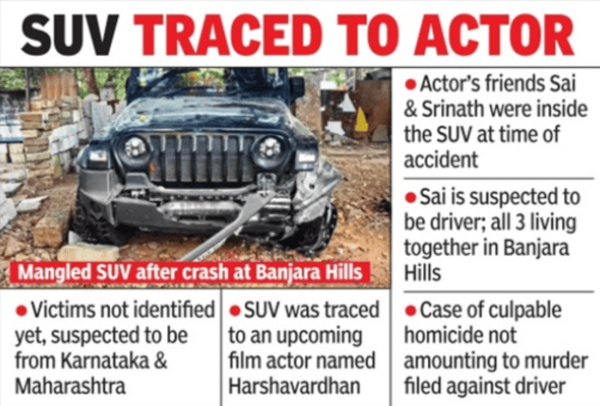 Mangled SUV after crash at Banjara Hills