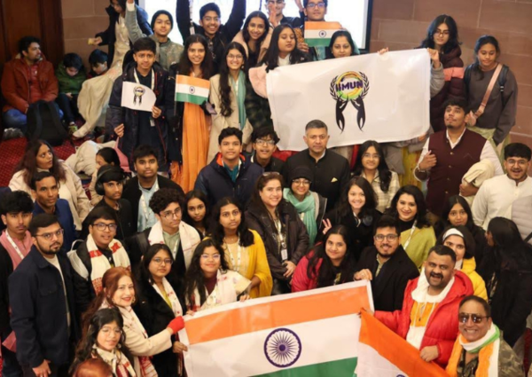 Students celebrating Republic Day at the Indian High Commission in London alongside His Excellency Vikram Doraiswami