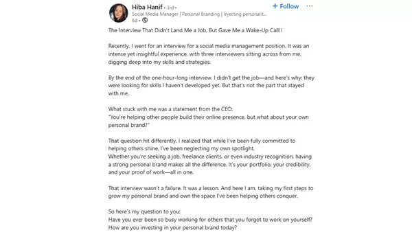 Pakistani woman reveals how a job interview rejection changed her outlook despite not getting the job