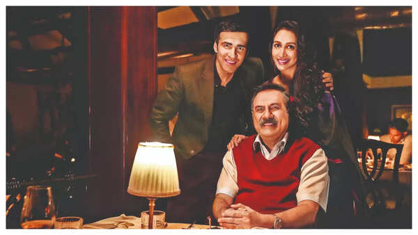 Boman, Avinash Tiwary, and Shreya Chaudhry in a still from The Mehta Boys
