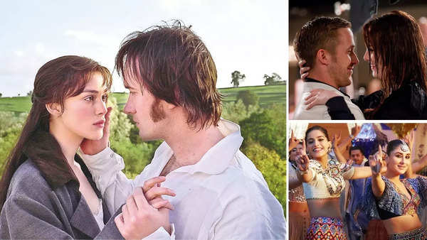 Clockwise: Stills from Pride and Prejudice, The Notebook and Veere Di Wedding