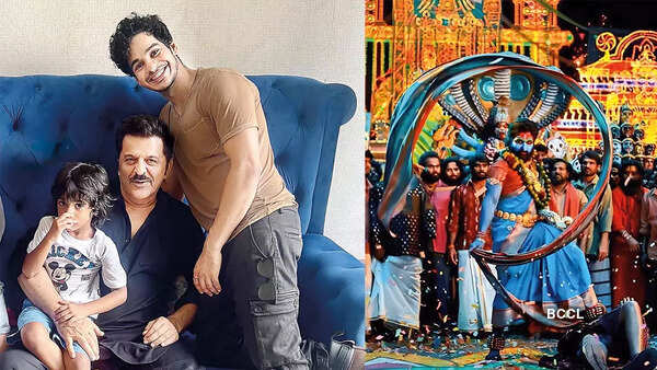 (L) Rajesh with sons Ishaan and Yuvaan (R) A still from Pushpa 2, the Hindi version of which Rajesh has dubbed for among other films like Baahubali, Iron Man and Avengers