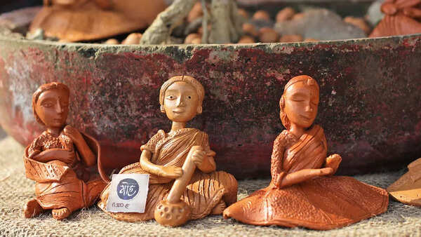 A variety of pottery items at the market
