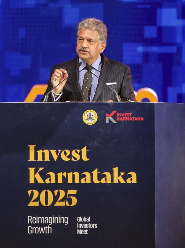 Mahindra Group Chairman Anand Mahindra addresses a gathering during the Global Investors' Meet, in Bengaluru. (PTI Photo) Mahindra Group Chairman Anand Mahindra addresses a gathering during t...