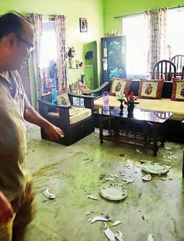 Broken plates in one of the rooms