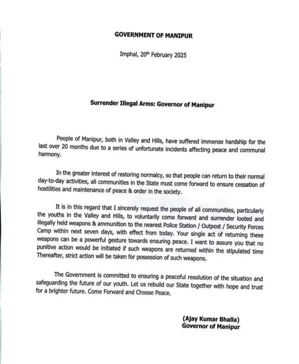 Manipur Governor's letter